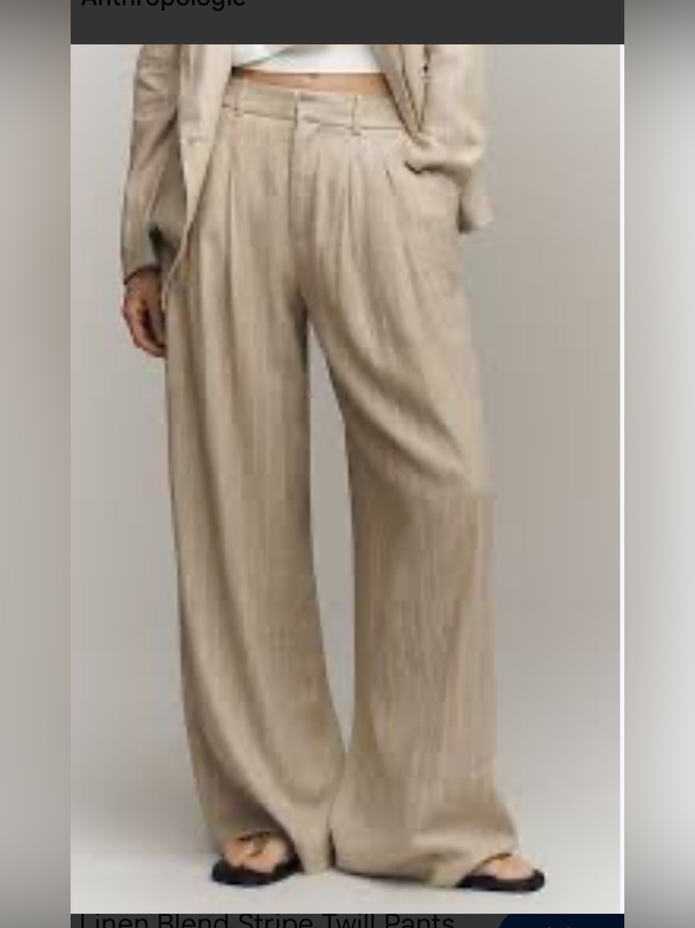 Maeve Avery Linen Blend Stripe Twill Wide Leg Pleated Pants Size M